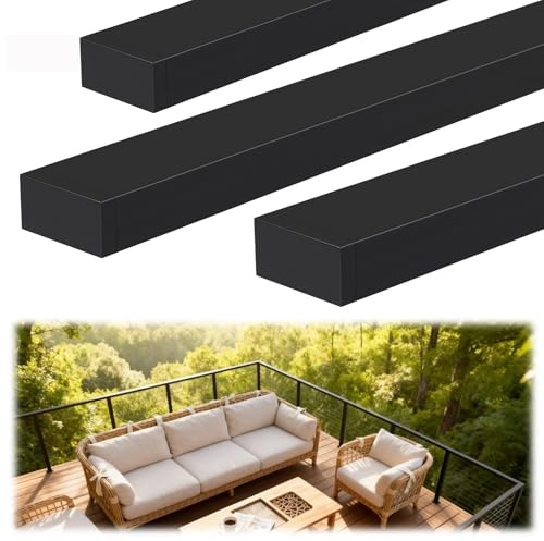 Zylorix 3Pack 10FT L x 2.36 W x1.18 H Stainless Steel Black Handrail for Cable Railing Post Kit, Rectangular Flat Top Hand Rail for Indoor Outdoor Steps DIY Balustrade, Deck Railing Top Rail