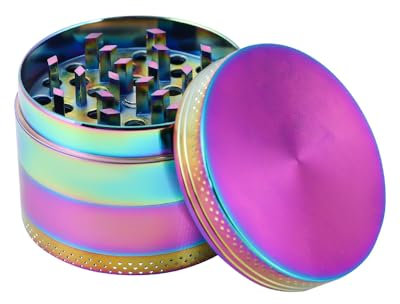 Grinder per tabacco, erbe e spezie, set da 4 pezzi, con raschietto per polline, dimensioni: 5 cm, realizzato in lega di zinco (Technicolor)