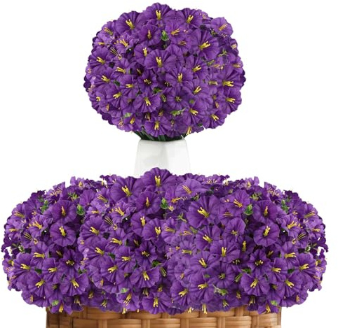 8 Bündel Künstlicheblumen wie Echt Lila Kunstblumen Balkonkasten Wetterfest | Künstliche Balkonpflanzen Wetterfest Petunie Geruchsneutral Farbecht UV-beständig für Zuhause Balkon Topf Garten Hochzeit