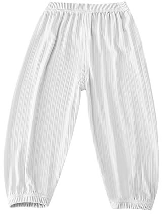 2025 Breathable Quick-Drying Children's Trousers, Unisex, Loose Elastic Waist, Cuffs at the Ankles, Long Trousers for Children and Boys, White, 7-8 Years