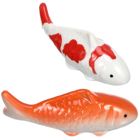 SEWACC Floating Ceramic Fish Ornaments for Aquarium and Garden Pond Decor 2Pcs Stoneware Koi Fish Floating Sculpture 3.93 X 1.57 X 1.37 Inches