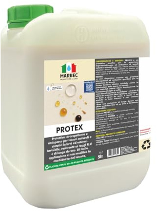 MARBEC PROTEX 5LT Protettivo impermeabilizzante antisporco per tessuti naturali e sintetici collocati in interno ed esterno come tende, verande, ombrelloni, tappezzerie