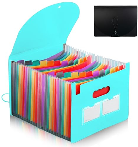 Dokumentmapp A4 plast fackmapp sorteringsmapp, flerskikts dragspelsmapp vattentät, filmapp kontor, för skola och arbetsplats 23 × 33 cm/svart-vit 24 fack