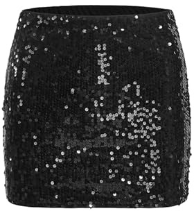 GORGLITTER Pailletten Rock Damen Kurz Glitzer Rock Sexy Minirock Mit Gummizug Party Outfit Rave Röcke Techno Outfit