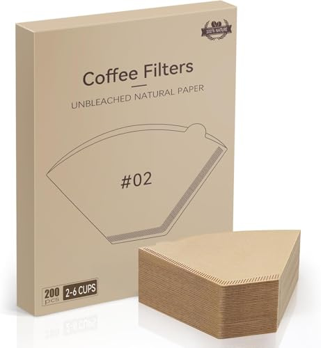 Coffee Filter Papers,200 Count Unbleached Premium Coffee Filters,2-6 Cup,Disposable Coffee Filters for Drip Coffee Makers and Pour Over,02 Size