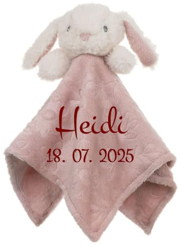 Wuff-Dogsworld Baby Kuscheltuch VIELE Modelle mit Namen Bestickt Geschenk Taufe Geburt Schmusetuch Schnuffeltuch Trösterchen Junge Mädchen (Häschen Altrosa)