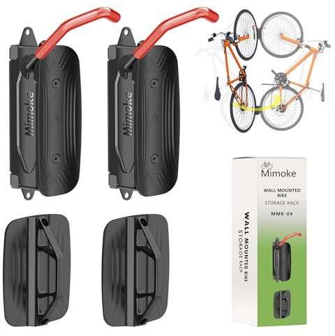 Mimoke Svängbar cykelväggfäste vertikalt cykelstativ – cykelhållare vägg för garaget – MTB & vägcykel (röd 2-pack)