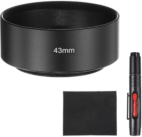 PATIKIL Paraluce Per Obiettivo 43mm Montaggio Standard A Vite Nero | Con Tappo Fotocamera In Metallo, Panno Per Pulizia E Penna Per Pulizia