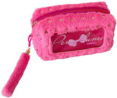 Lerpwige Estuche de felpa con adorable diseño de lazo, gran capacidad, para suministros de oficina escolar, suave, resistente, con cremallera, bolsa para lápices suave y flexible, rosa roja, Mass