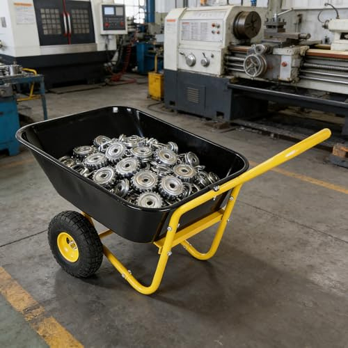 TERRUPEX10 Inch Pneumatic Wheel Garden Cart, 35L Large Capacity & Leak-Proof Two-Wheeled Yard Wagon with Heavy-Duty Steel Frame, Lightweight Utility Hand Truck for Soil, Lawn, Home (Yellow+Black)