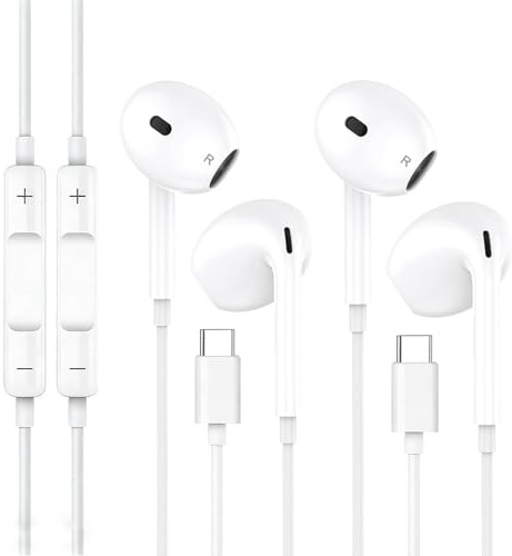 GifBasg 2 pcs Écouteurs USB C Intra-Auriculaires avec Microphone Compatible iPhone 17 16 15 Pro Max, iPad Pro, Pixel 8 7 6A, S24 S23 Ultra Casque Filaires Haute Fidélité Anti-Bruit