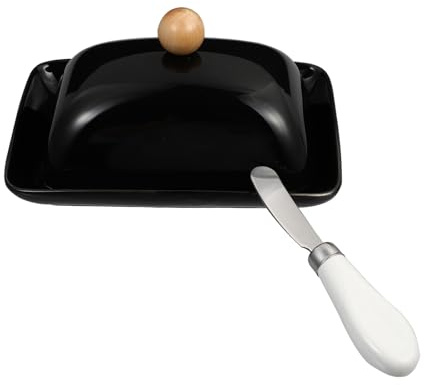 WEKADRIN Beurrier en Céramique avec Couvercle Noir, Contenant Alimentaire pour Beurre 250g, Boîte de Rangement Cuisine Élégante pour Plateau à Fromage, Usage Domestique et Réception