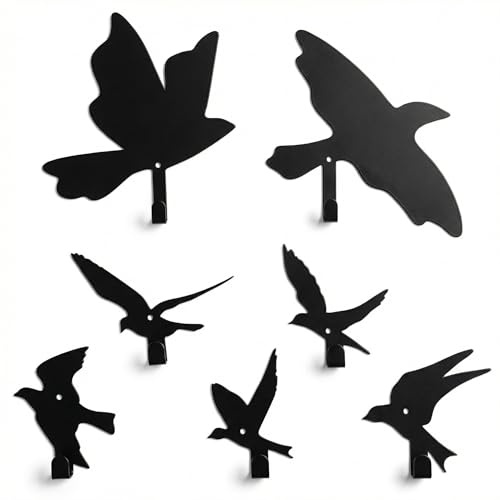 REVEMCN Garderobenhaken Wand aus – Garderobenhaken schwarz im Vogelmotiv I Stabile Kleiderhaken Schwarz für Flur & Bad – Platzsparende Wandgarderobe & Handtuchhaken im Modernen Design I 7er Set