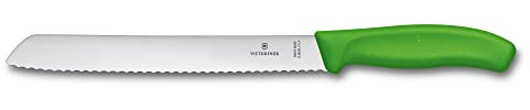 Victorinox Swiss Classic, Profi Brotmesser, Extra Scharfe Klinge, Wellenschliff, 21 cm, Robuster Kunststoffgriff, Rostfreier Stahl, grün