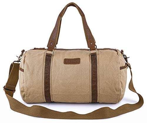Gootium Vintage Canvas Weekender Schultertasche Reisetasche Sporttasche Unisex - 28 Liter Beige | 28 l, robuster Stoff, Flug-Handgepäck, abnehmbarer, verstellbarer Schultergurt, mehrere Trageoptionen