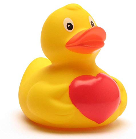 Duckshop I Badeente Valentinstag I Quietscheente mit Herz I L: 7,5 cm I Quietscheentchen I Geschenk für Verliebte I Präsent Sammler