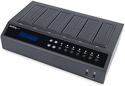 StarTech.com 6-Bay Hard Drive Duplicator/Eraser, Standalone 1:5 HDD/SSD Cloner/Copier, USB 3.0/eSATA to SATA Docking Station, Disk Sanitizer/Wiper, DoD Erasing, Cloning Toolless Device (SATDOCK5U3ER)