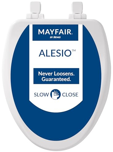 Mayfair Alesio II Slow Close Toilet Seat, Easy Clean Hinges and Adjustable Perfect Fit Wood Seat, Made in USA, Elongated, White