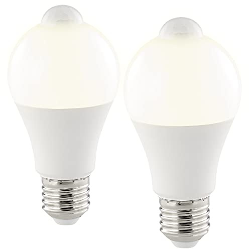Luminea 2er-Set LED-Lampe, PIR-Sensor, 10 W, E27, warmweiß, 3000 K, 1.055 lm