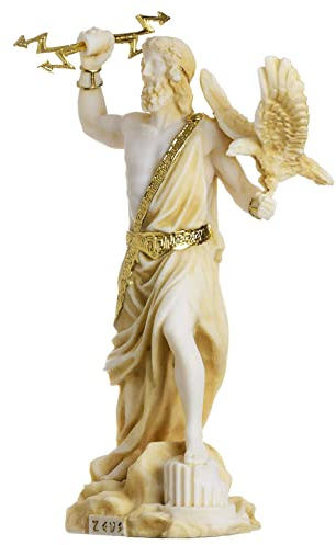 BeautifulGreekStatues Zeus Griechischer Gott Jupiter Donner Statue Figur Gold Alabaster 18 cm