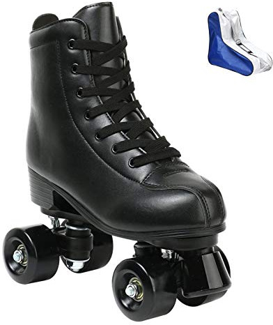 Roller Skate Shoes for Women Men PU Leather High-top Double-Row Roller Skates for Beginner, Professional Indoor Outdoor Roller Skates with Shoes Bag (Black Wheel,44)