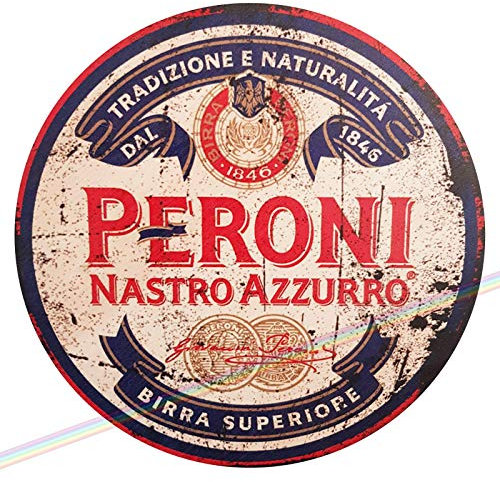 Circle Wooden Signs Mancave Vintage Funny Retro Wood Garden Garage Shed Kitchen Bar Pub Wall Sign Made UK Diameter 19cm ( PERONI ) )