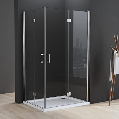 Duschkabine Eckeinstieg 120x100x195cm Doppel Falttüren Duschtüren 6mm NANO Beschichtung ESG Glas 180º Eckig Dusche Duschabtrennung Duschwand