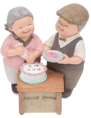 Housoutil Ältere Paar Statue Harz Ornament Liebespaar Figur 5.1 Zoll Desktop Dekoration Für Jubiläum Valentinstag Hochzeitstag Geschenk
