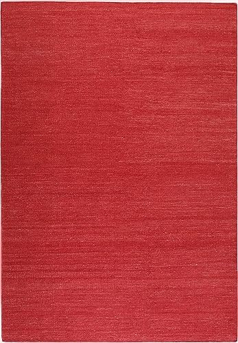 Wecon Home Einfarbiger Esprit Baumwoll-Teppich für Wohnzimmer, Schlafzimmer, Esszimmer, Kinderzimmer und Flur - Rainbow KELIM (130 x 190 cm, rot)