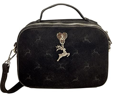 Alpenflüstern Trachtentasche Springende Hirsche - Damen Trachten Handtasche, Schultertasche fürs Dirndl, Tasche zur Tracht, Dirndltasche (schwarz) DTA093