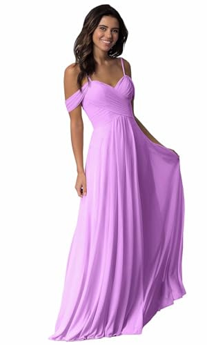 Damen V-Ausschnitt Abendkleid A-Linie Chiffon Off Shoulder Brautjungfernkleid Elegant Lange Partykleider