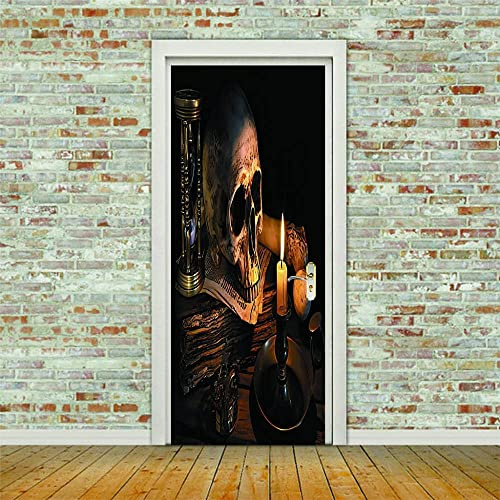 Türtapete Selbstklebend Kerze Totenkopf Halloween 77 X 200 Cm Türtapete Selbstklebend Türposter,Fototapete Selbstklebend 3D Pvc Türaufkleber Diy Türbild,Türfolie Poster Tapete - Kinderzimmer Wohnzim
