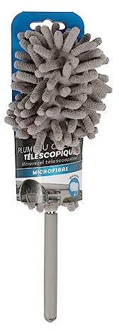 TURBOCAR - Spolverino telescopico per auto - Lunghezza piegata: 27 cm - Lunghezza da aperto: 76 cm - Colore: Grigio - Testa in ciniglia Microfibre - Flessibile, rimovibile e lavabile - Testa 100%