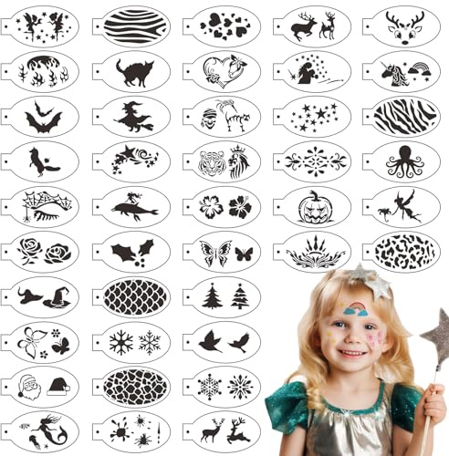 OOTSR 42 Stk Wiederverwendbare Schablonen für Kinder Erwachsene, Tattoo-Schablonen für Gesicht und Körper, Kreativität Tattoo Schablone für Halloween Schminke Partys