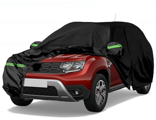 Autoabdeckung Passend für Dacia Duster 2010-2026, Schwarz Vollgarage | Wasserdichte Autoplane mit Reißverschlusstür und Entlüften für Schnee, Regen, Allwetterschutz