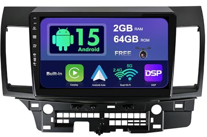 SXAUTO Android 15 IPS Autoradio Per Mitsubishi Lancer (2010-2016) - 2G+64G - Senza fili Carplay & Android Auto - GRATUITI Telecamera - DAB Fast-boot Volante Split-Screen WIFI - 2 Din 10.1 Pollici