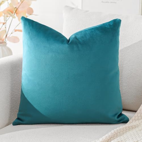 Artscope Luxury Velvet Cushion Covers Decorative Square Pillowcases Soft Solid Cushion Cases for Couch Sofa Bedroom Home Decor 60x60cm Teal