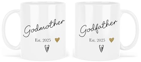 UNIQUEPGIFTS Nuevas tazas para madrina y padrino 2025, regalos para padrinos, propuesta de padrino, regalo de bautizo para padrinos, juego de tazas de cerámica blanca de 11 onzas