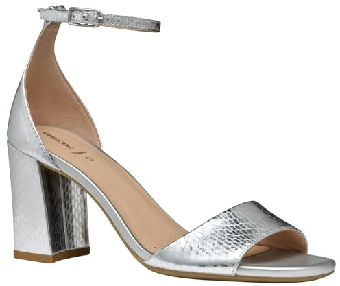 Geox D New ERAKLIA 80 A, Sandalo con Tacco Donna, Silver, 37.5 EU