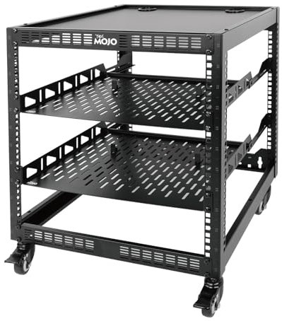 Tecmojo 12U Open Frame Network Rack, 19 Compatible, Floor Standing and Wall Mountable, with 2x 1U Server Shelf & Mounting Hardware, AV & IT Equipment Rack for for Office/Home