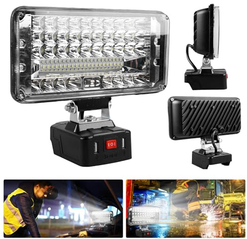 Lámpara LED de trabajo con batería para Makita 18 V – 48 W, foco LED portátil, foco inalámbrico, foco de construcción, lámpara con carga USB (sin batería), 7 pulgadas