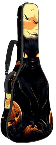 Bassgitarrentasche mit Halloween Katze Kürbis 44, Akustikgitarrentasche 101,6 cm E-Gitarrenkoffer, wasserdichte Oxford E-Gitarre Gigbag für akustische klassische Gitarre, Ukulele,