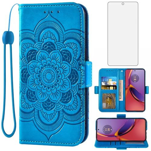 Asuwish Funda para Motorola Moto G84 5G con Cristal Templado Protector Pantalla Vidrio Pelicula Protectora Libro Cuero Piel Tarjetero Soporte G 84 84G XT2347-2 Tapa Carcasa Protección Capa Case Azul