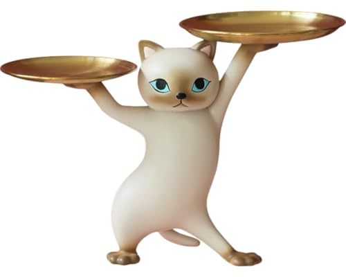 Fr.Gui Elegante Katzenfigur Schlüsselschale für tischdeko - Skulptur Deko für Büro deko - deko Flur - Praktische Ablage für Schlüssel, Schmuck und Kleinigkeiten - Geschenk für Katzenliebhaber (Grau)