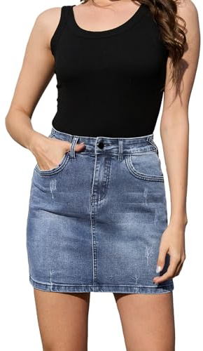 Alaster Queen Women’s Denim Mini Skirt Stretchy High Waist with Pockets | Bodycon Short Jean Skirts for Women