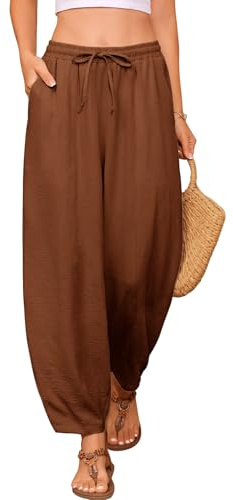 UMIPUBO Pantaloni Donna Estivi 7/8 Morbidi Eleganti Leggeri Larghi Pantaloni con Elastico Vita Comodi Leggeri Pantalone Lounge Casual Pantaloni da Spiaggia con Tasche (Marrone Scuro, XXL)
