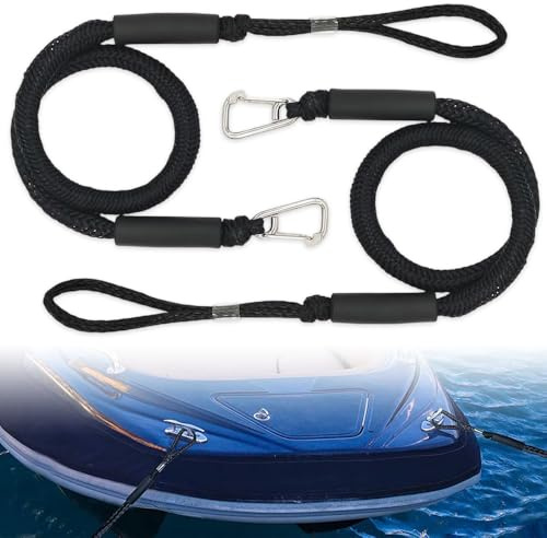iKALULA 2 Stück Bungee Dock Line, Festmacher Seil mit Haken | mit Karabinerclip, doppelt geflochtene Dockschnur, für Boote Kajak Jetski Pontoon Kanu, robust und flexibel, Schwarz
