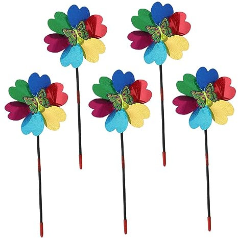 UPKOCH Sunflower Windmills Outdoor Toys 5 Pack Boys and Girls Playthings Plastic Material Garden Decor Wind Fun