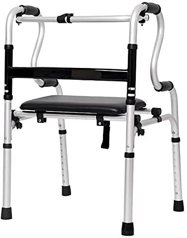 Zusammenklappbarer Rollator, zusammenklappbare Gehhilfe mit Ledersitz, leichter Rollator für ältere Erwachsene und Frauen, höhenverstellbare Tritthilfe für drinnen und draußen (mit Rädern) (ohne