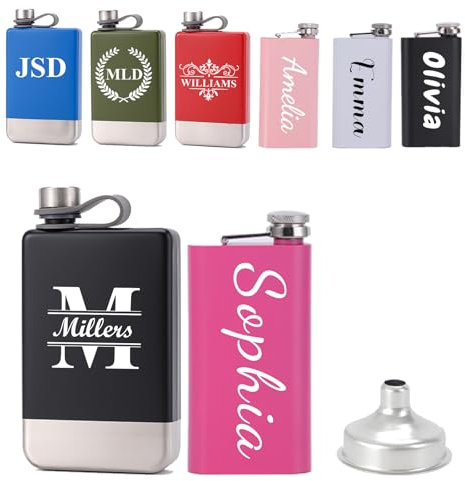 Petaca personalizada con nombre, petaca de acero inoxidable con embudo, para padrinos de boda, dama de honor, con tapa de acero integrada para bodas, exteriores, camping, senderismo, escalada, regalo